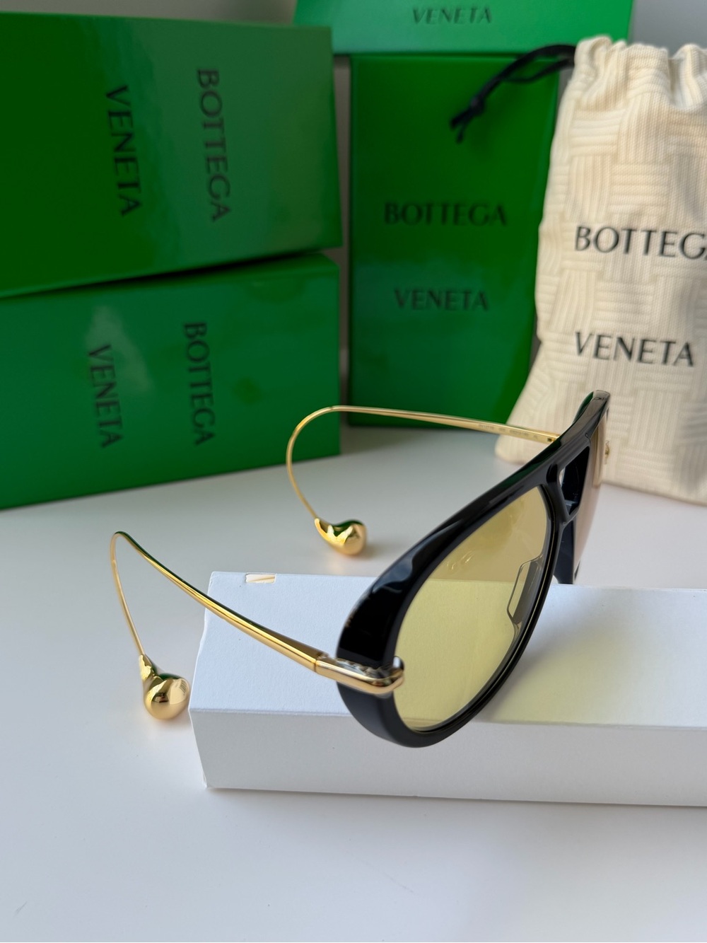 BOTTEGA VENETA BV 1273S 003 Black Gold Yellow Lens Earrings Sunglasses AUTHENTIC - Picture 10 of 12